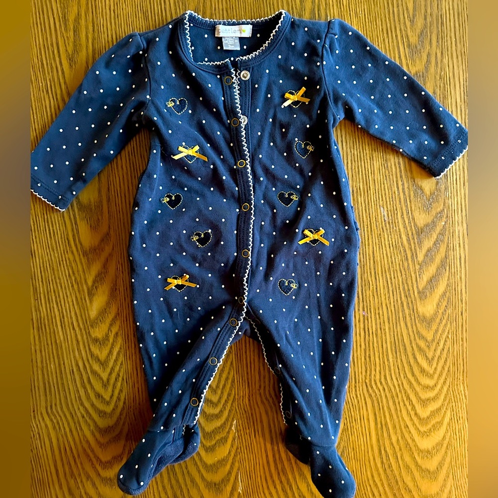 Petit Lem fancy footsie romper 3month hearts bows